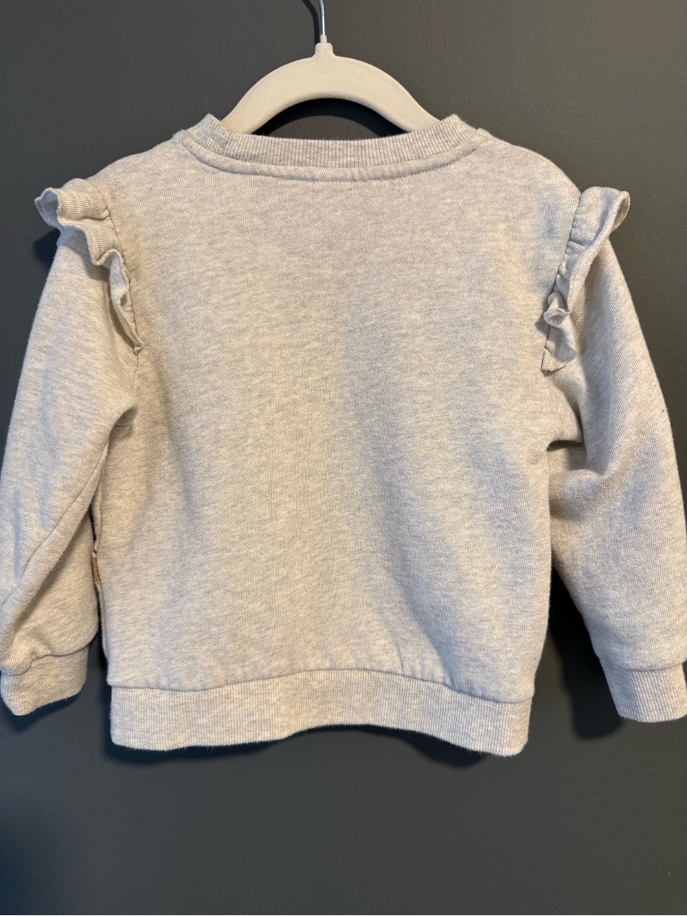 Joe Fresh Frozen Disney Princess Light Gray Ruffle Shoulder Sweatshirt - Picture 2 of 3